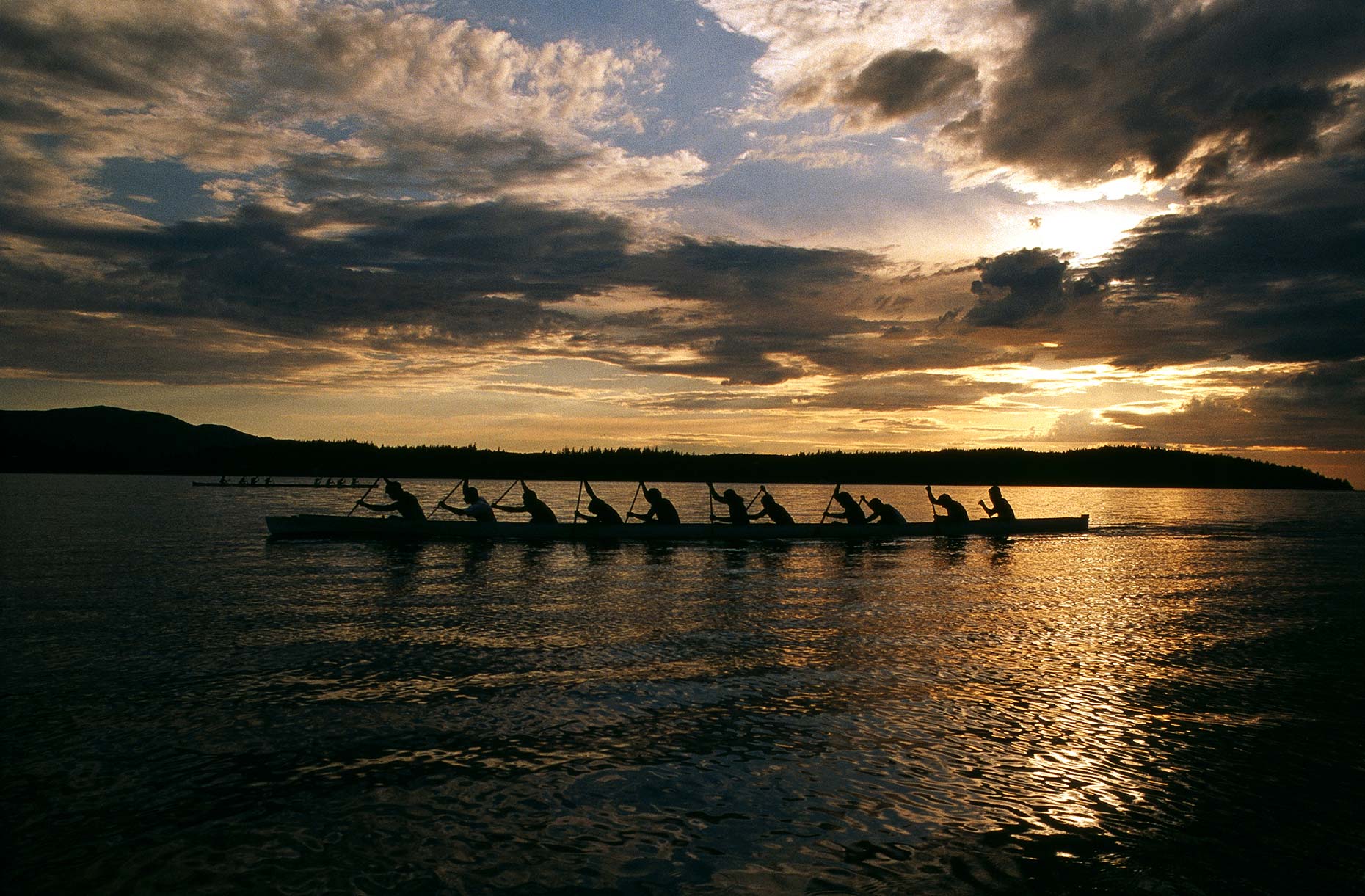 60 foot long "war canoes" compete for bragging rights in competitions between neighboring Native American tribes.