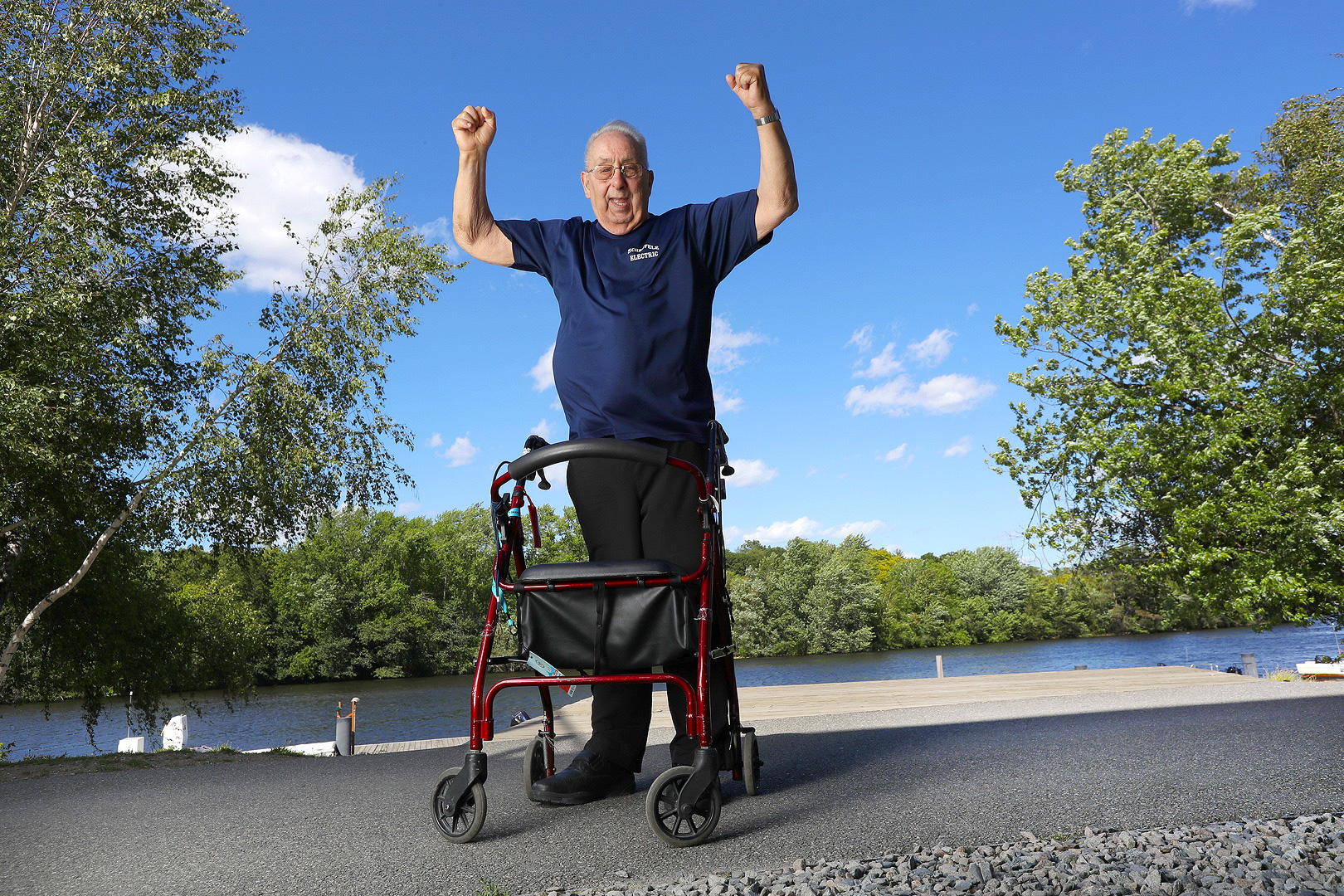 Military veteran and avid rower "Shuffles shows his vigor during a portrait shoot. .