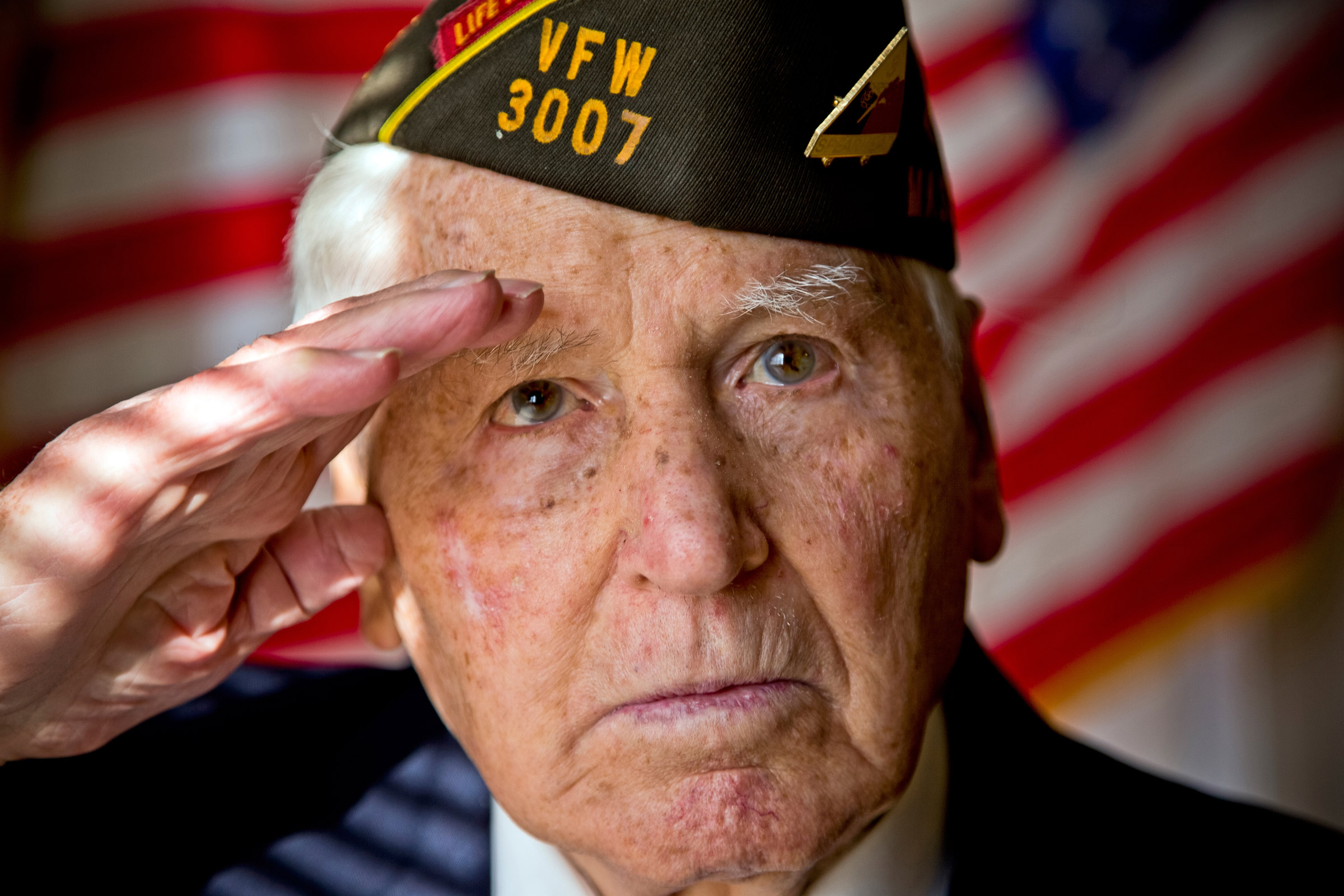 Aurio Pierro a Silver Star and Purple Heart veteran of World War II salutes.