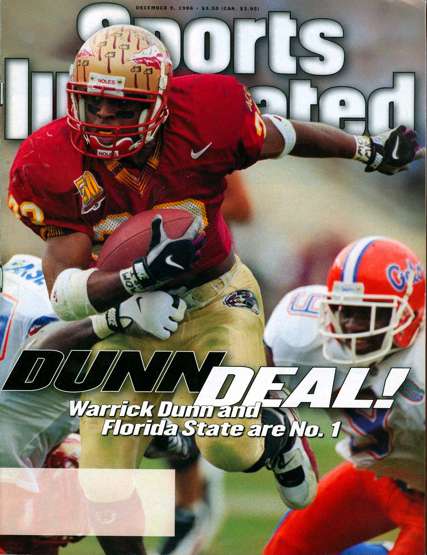 Florida State running back Warrick Dunn  on the cover of Sports Illustrated.