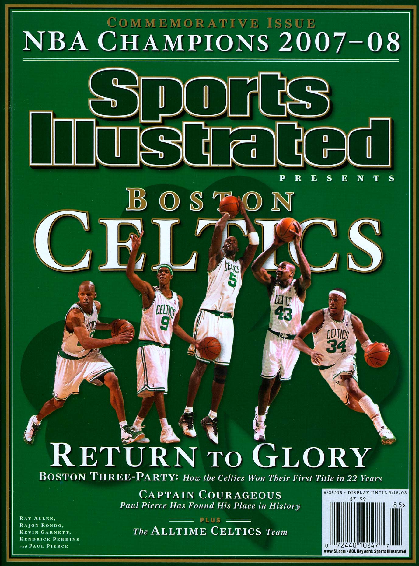 The Celtics on the cover of Sports Illustrated after winning the 2008 NBA title. 