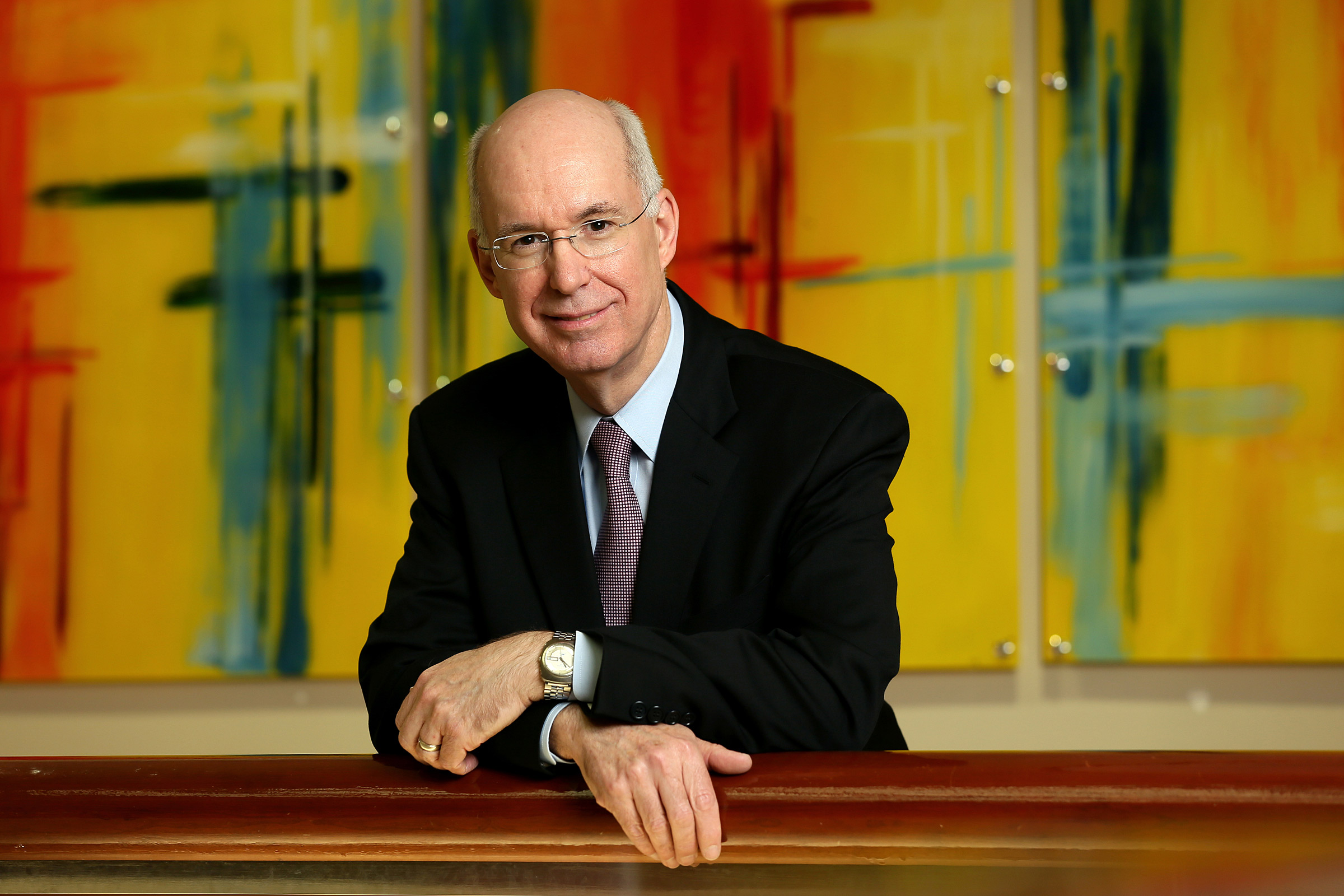 Boston University Questrom School Dean Ken Freeman poses for a portrait .