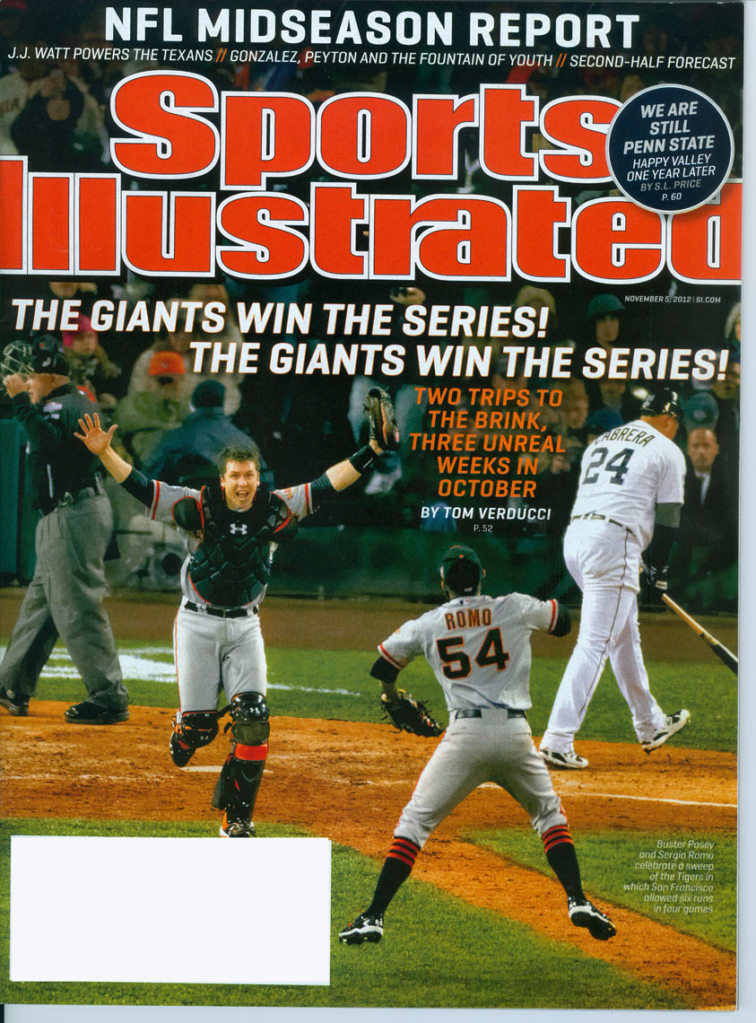 A jubilant Buster Posey on the cover of Sports Illustrated.