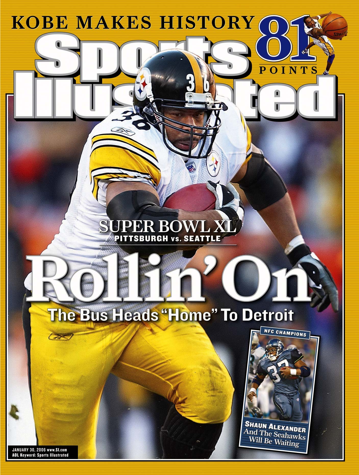 Pittsburgh Steelers running Jerome Bettis on the cover of Sports Illustrated. 